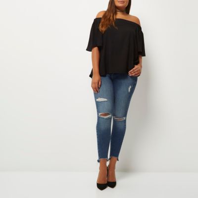 Plus blue ripped Amelie super skinny jeans